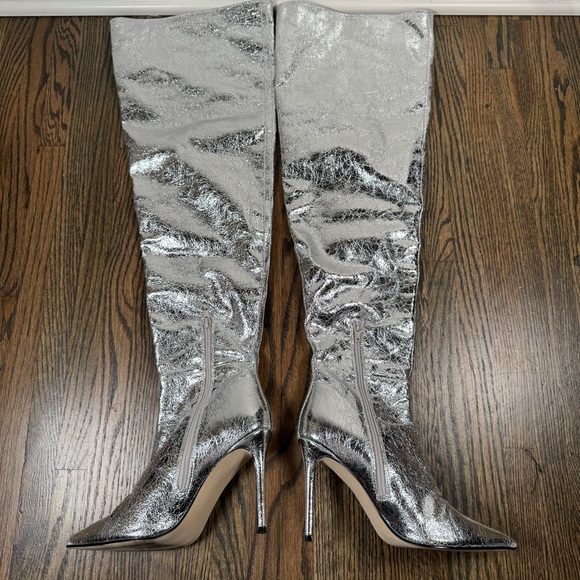 Steve Madden Epic Silver Metallic Faux Leather Over-the-Knee Stilleto Boots 8 - Picture 5 of 10